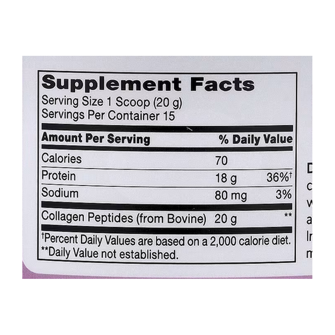 21st Century, Kalos & Splendorï¿½ Collagen Peptides, Unflavored, 10.6 oz (300 g) supplement facts label showing ingredients, vitamins, minerals, and serving information