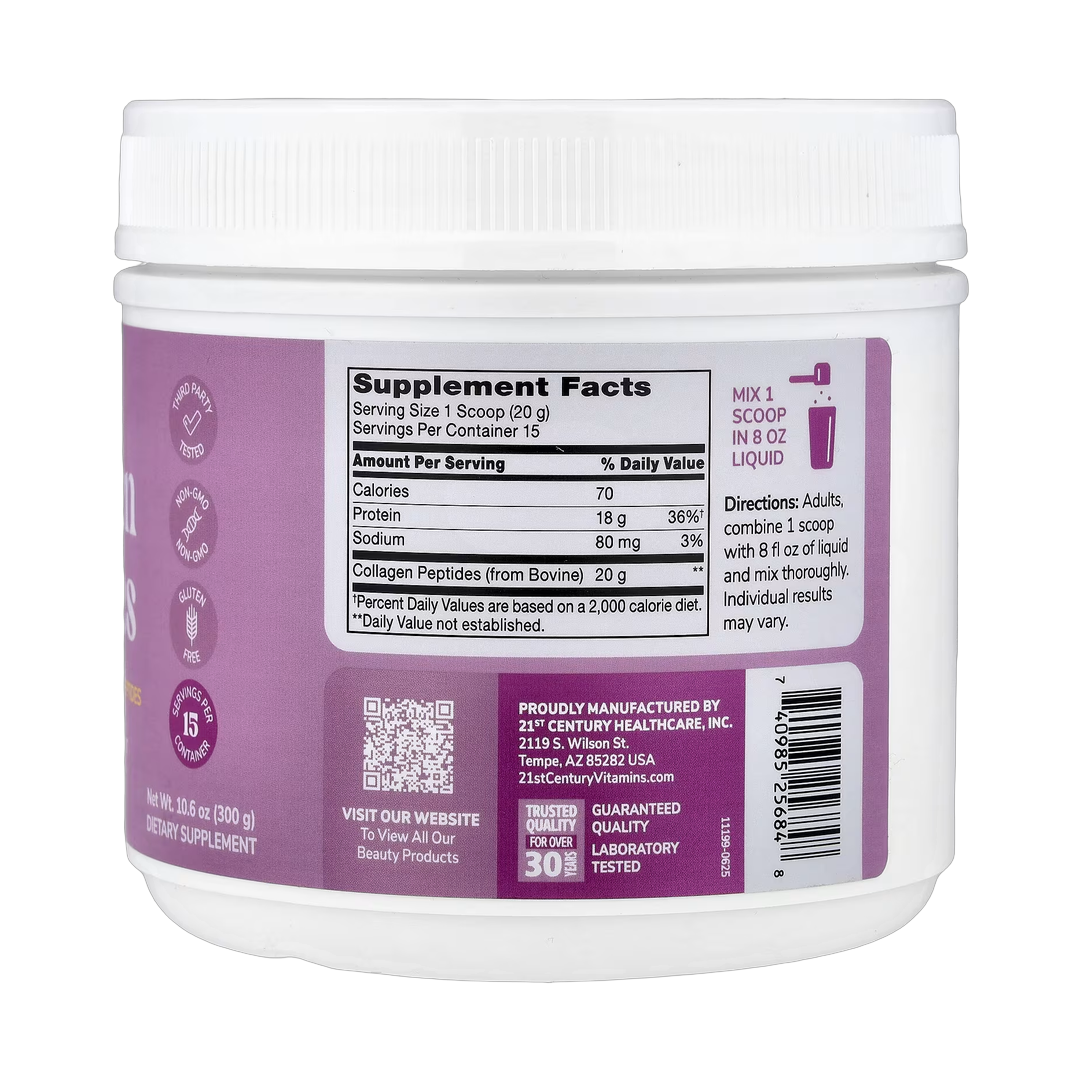 21st Century, Kalos & Splendorï¿½ Collagen Peptides, Unflavored, 10.6 oz (300 g) back packaging view