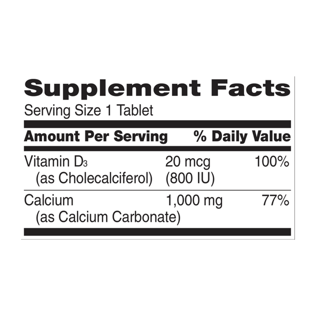 21st Century, Calcium Plus D3, 90 Tablets supplement facts label showing ingredients, vitamins, minerals, and serving information