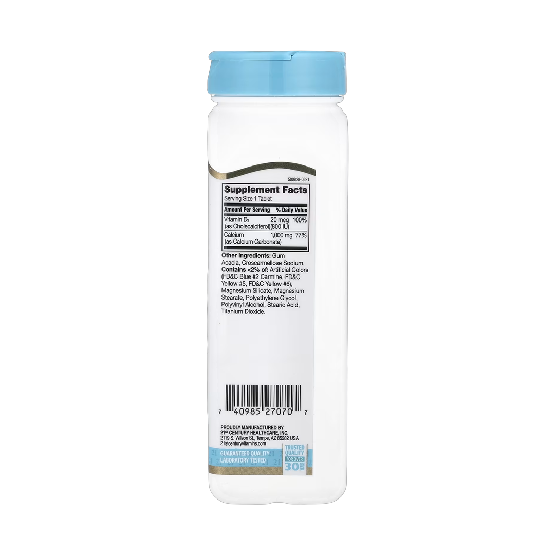 21st Century, Calcium Plus D3, 90 Tablets back packaging view
