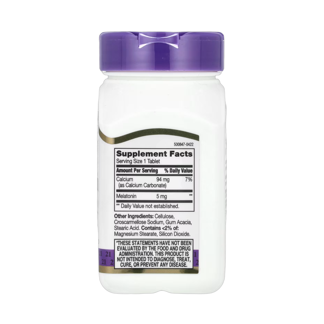 21st Century, Melatonin, 5 mg, 120 Tablets back packaging view
