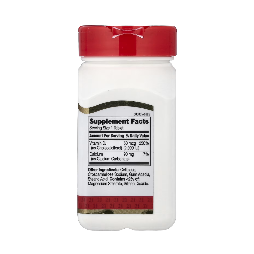 21st Century, Vitamin D3, 50 mcg (2,000 IU), 110 Tablets back packaging view