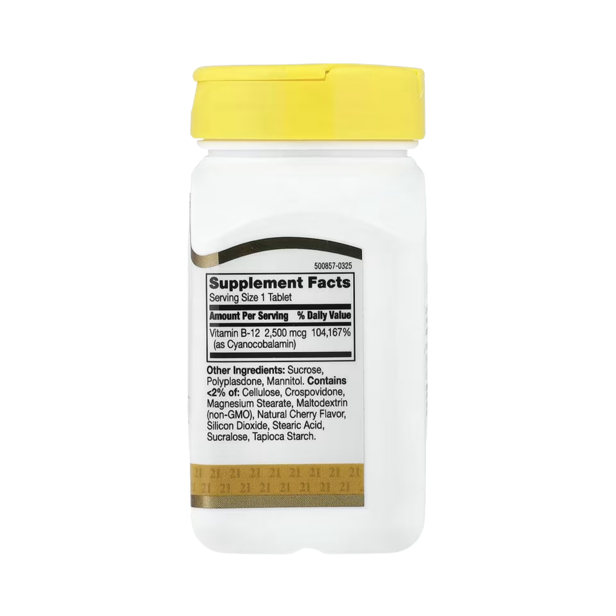 21st Century, Vitamin B-12, Cherry, 2,500 mcg, 110 Tablets back packaging view