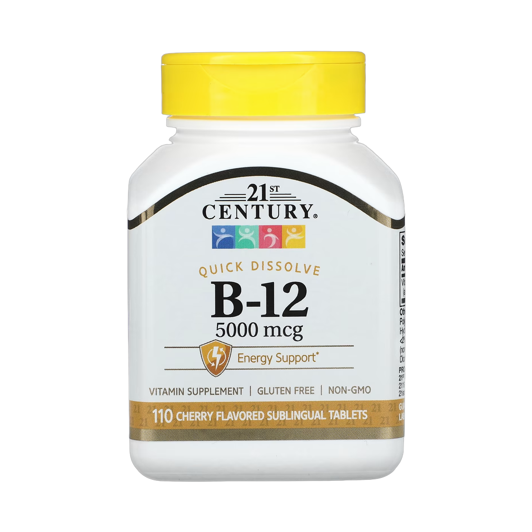 21st Century, Vitamin B-12, Cherry, 5,000 mcg, 110 Sublingual Tablets front packaging view