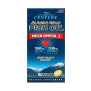 21st Century, Alaska Wild Fish Oil, Mega Omega 3, 90 Enteric Coated Softgels front packaging view