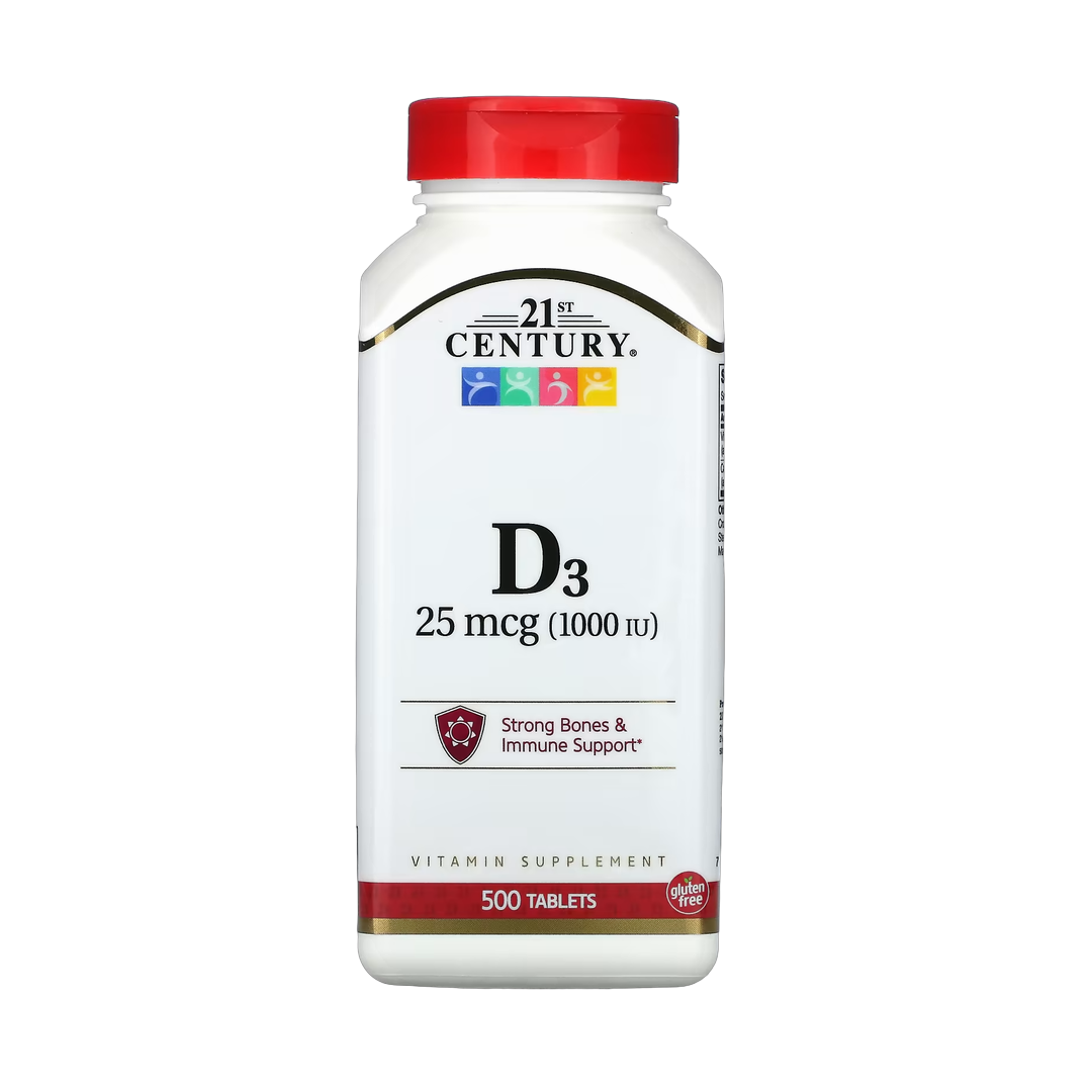 21st Century, Vitamin D3, 25 mcg (1,000 IU), 500 Tablets front packaging view