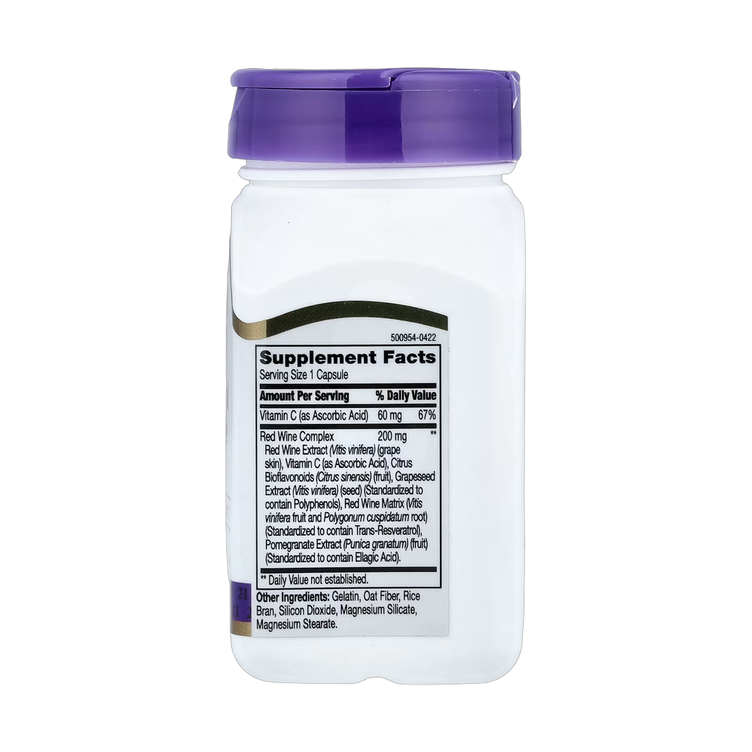 21st Century, Resveratrol Red Wine Extract, 90 Capsules back packaging view