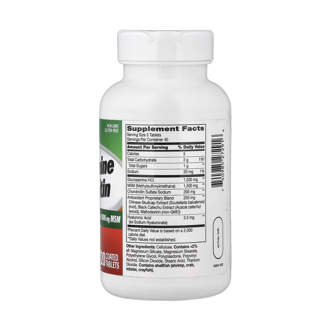 21st Century, Glucosamine Chondroitin Advanced Plus MSM, 120 Coated Tablets back packaging view