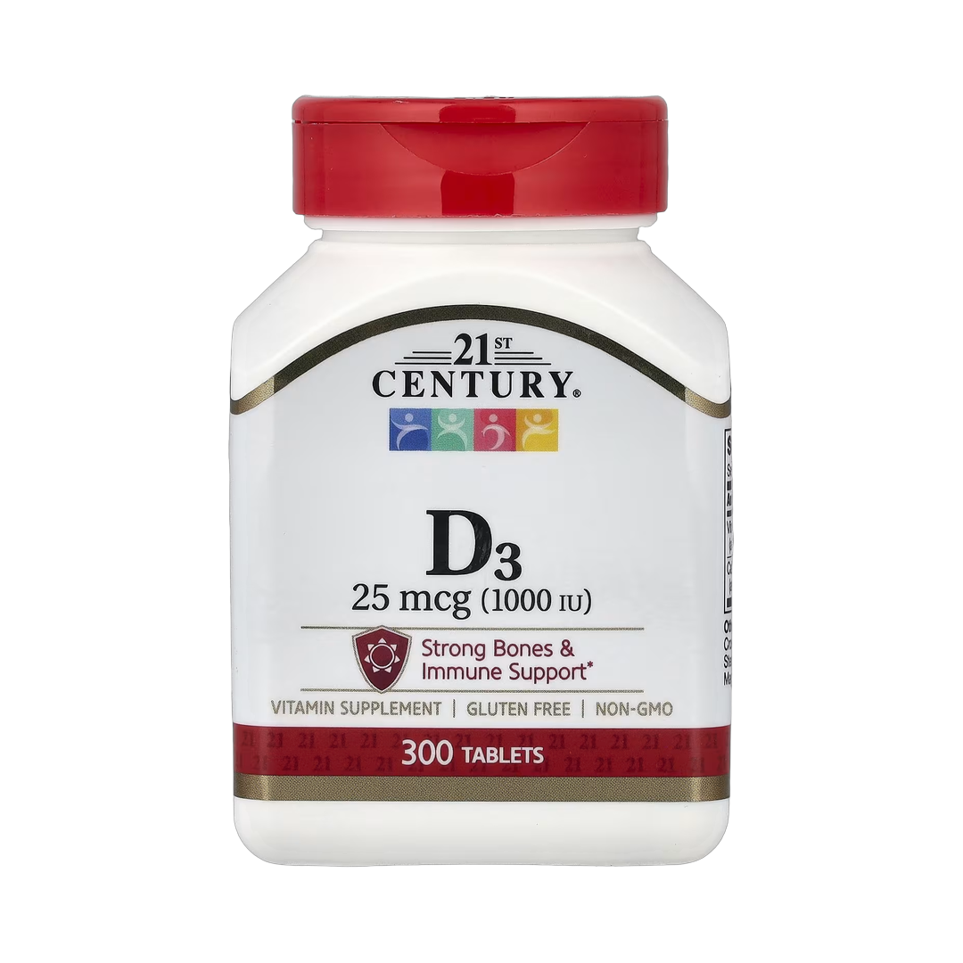 21st Century, Vitamin D3, 25 mcg (1,000 IU), 300 Tablets front packaging view