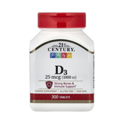 21st Century, Vitamin D3, 25 mcg (1,000 IU), 300 Tablets front packaging view