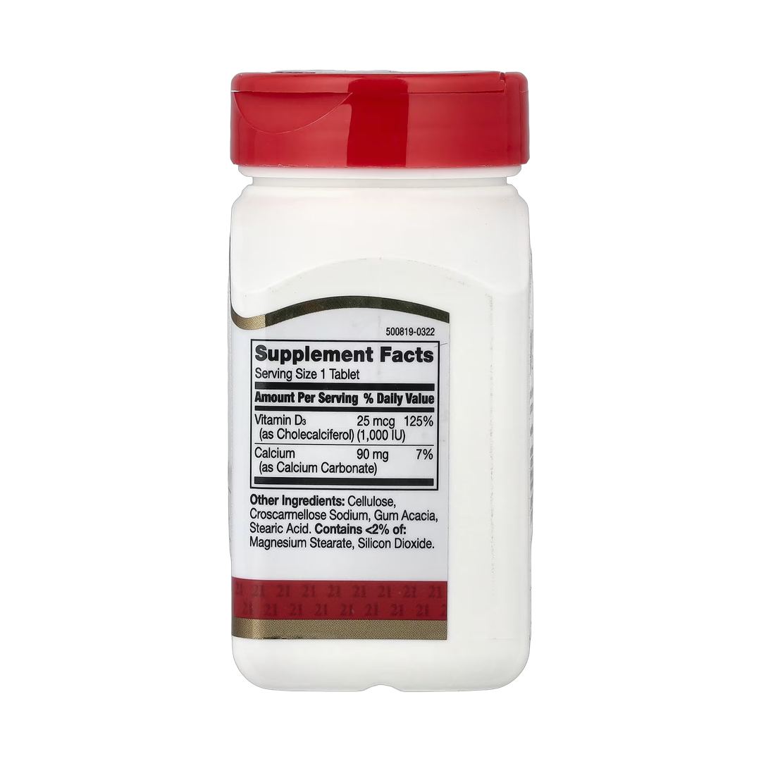 21st Century, Vitamin D3, 25 mcg (1,000 IU), 300 Tablets back packaging view