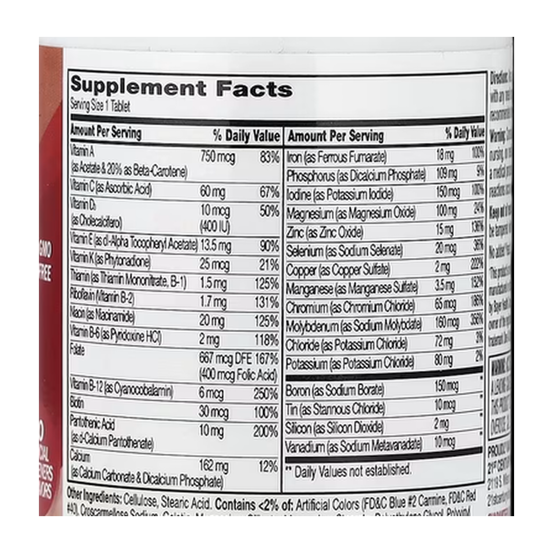 21st Century, One Daily, Maximum, 100 Tablets supplement facts label showing ingredients, vitamins, minerals, and serving information