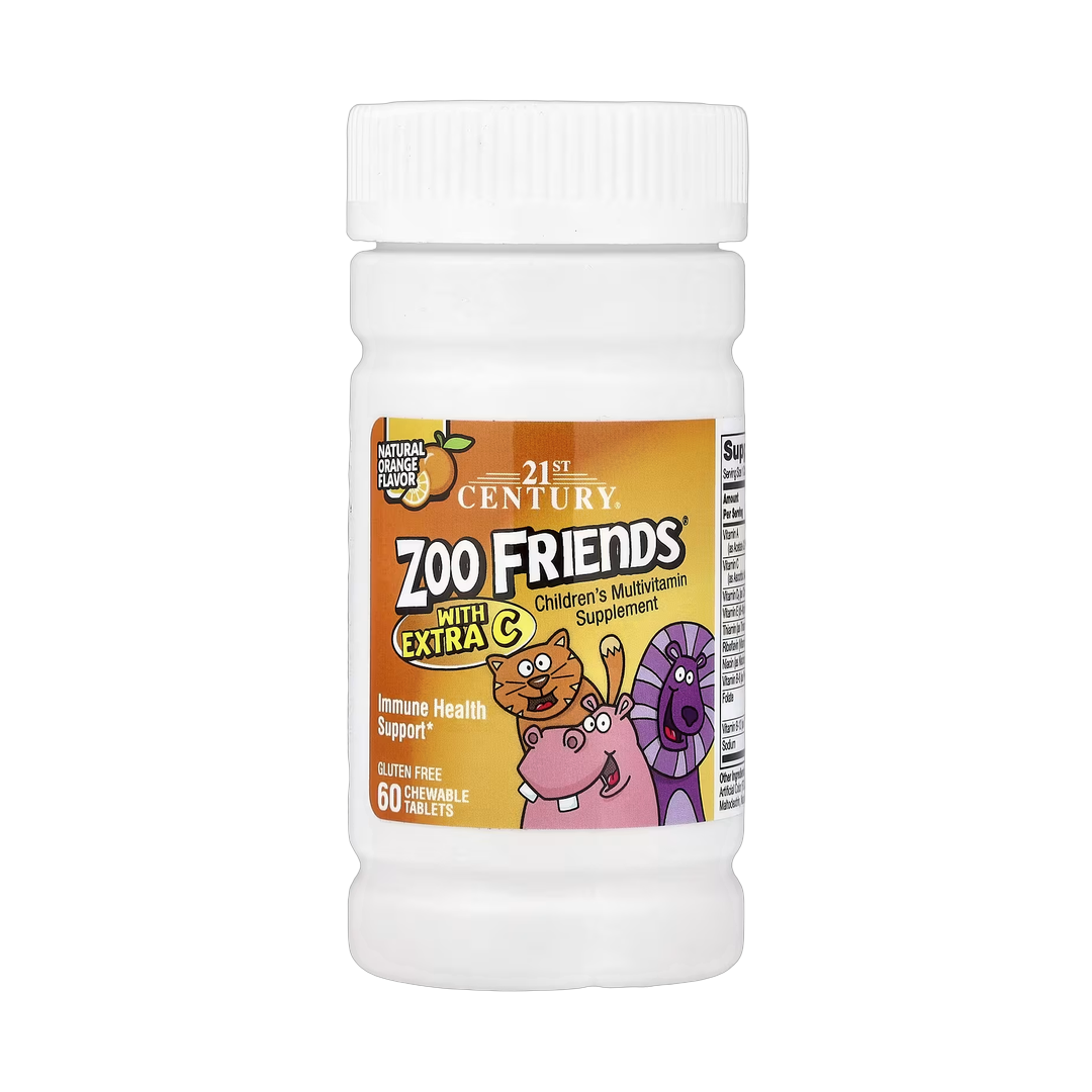 21st Century, Zoo Friends with Extra C, Natural Orange, 60 Chewable Tablets front packaging view