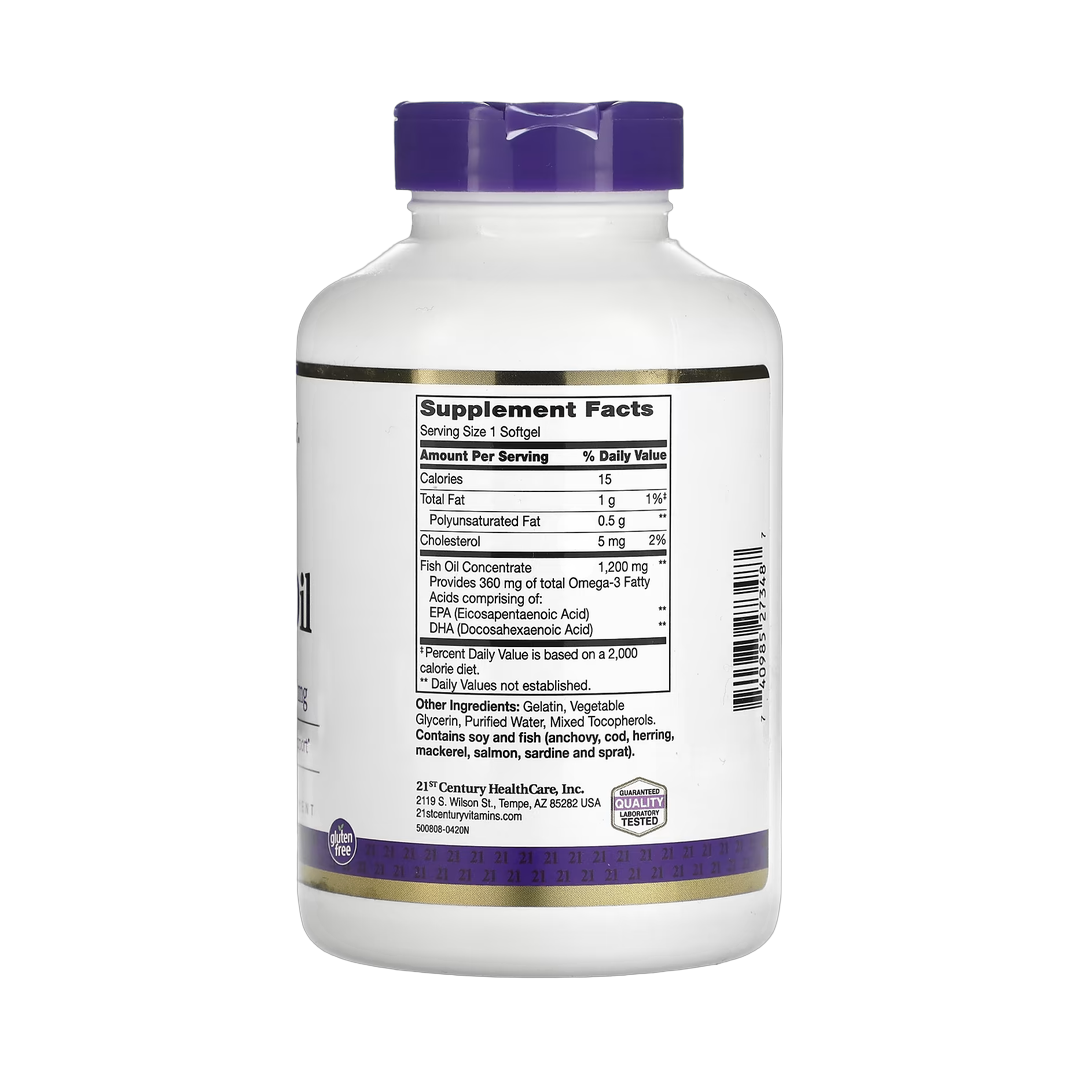 21st Century, Fish Oil, 1,200 mg, 140 Softgels back packaging view