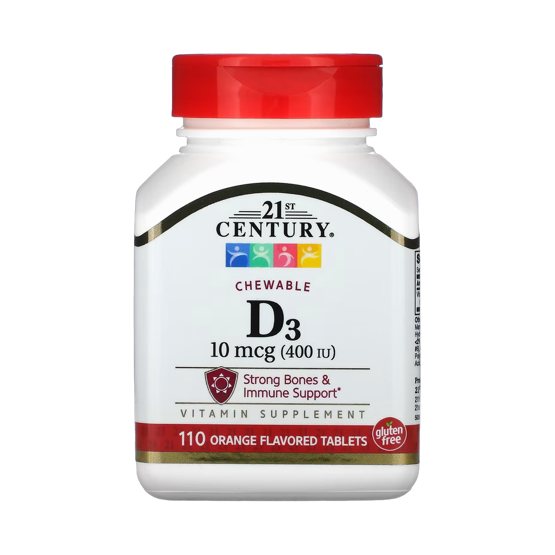 21st Century, Chewable Vitamin D3, Orange, 10 mcg (400 IU), 110 Tablets front packaging view