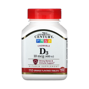 21st Century, Chewable Vitamin D3, Orange, 10 mcg (400 IU), 110 Tablets front packaging view