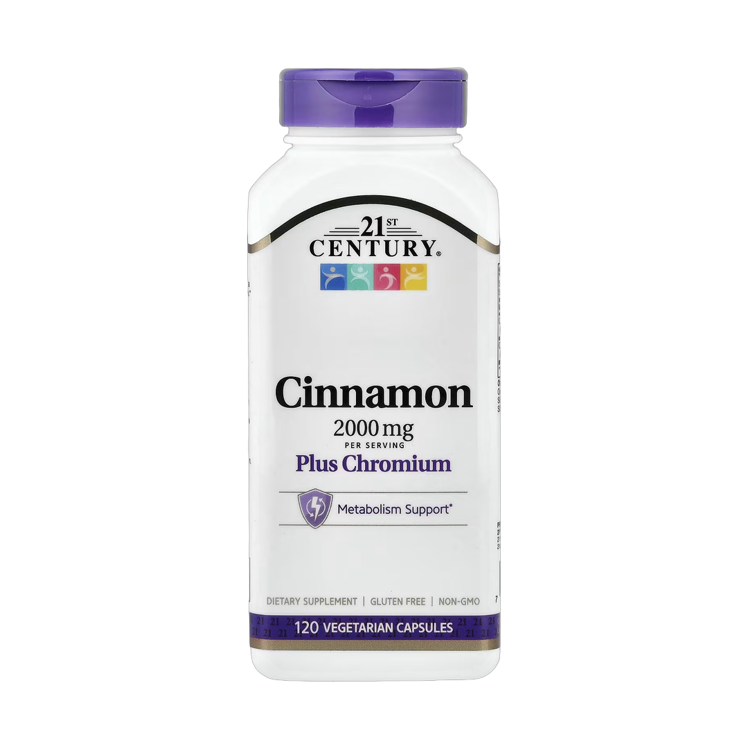 21st Century, Cinnamon plus Chromium, 120 Vegetarian Capsules front packaging view