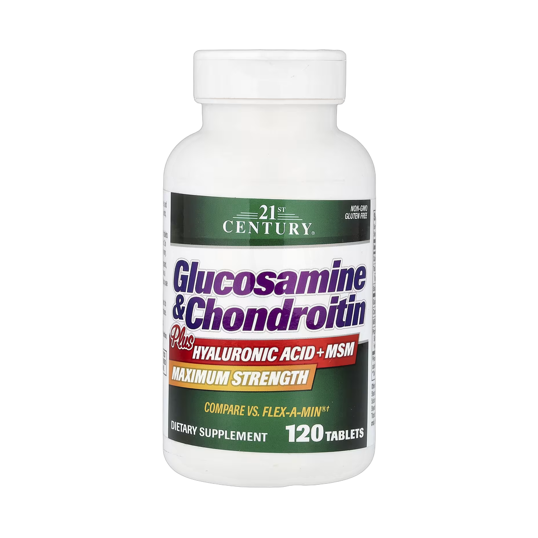 21st Century, Glucosamine & Chondroitin Plus Hyaluronic Acid + MSM, 120 Tablets front packaging view