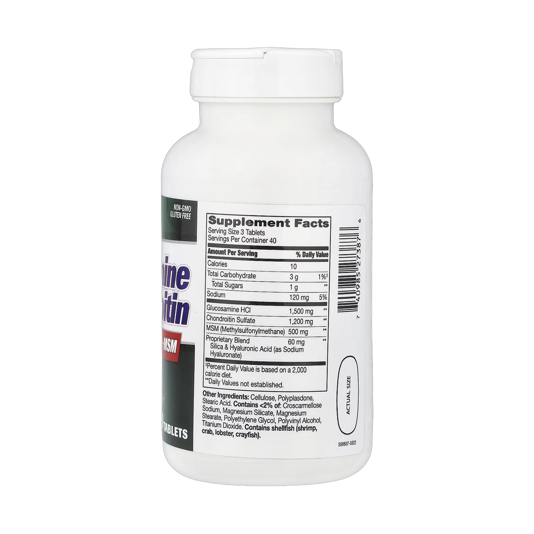 21st Century, Glucosamine & Chondroitin Plus Hyaluronic Acid + MSM, 120 Tablets back packaging view