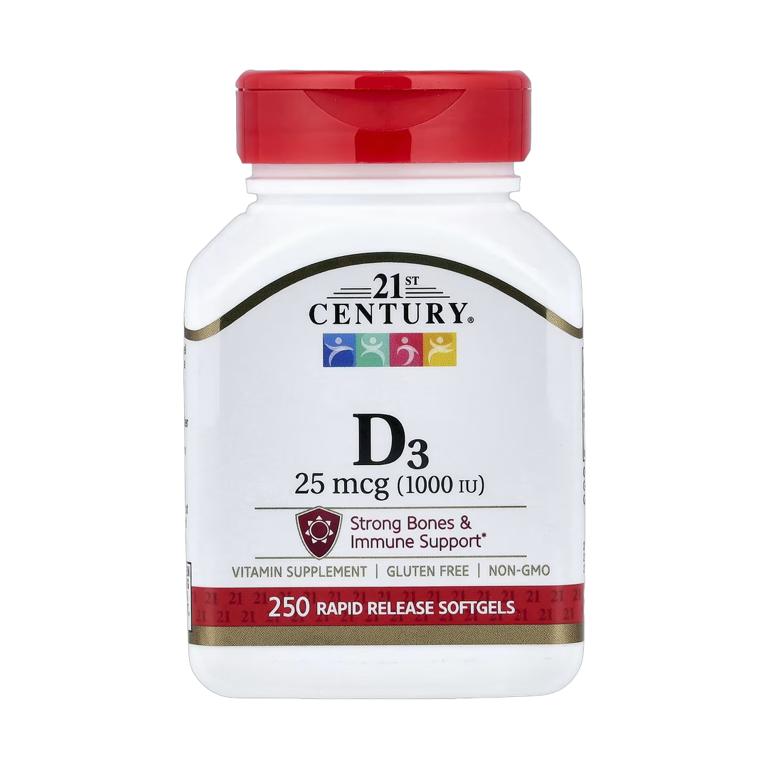 21st Century, Vitamin D3, 25 mcg (1,000 IU), 250 Rapid Release Softgels front packaging view