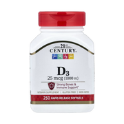 21st Century, Vitamin D3, 25 mcg (1,000 IU), 250 Rapid Release Softgels front packaging view