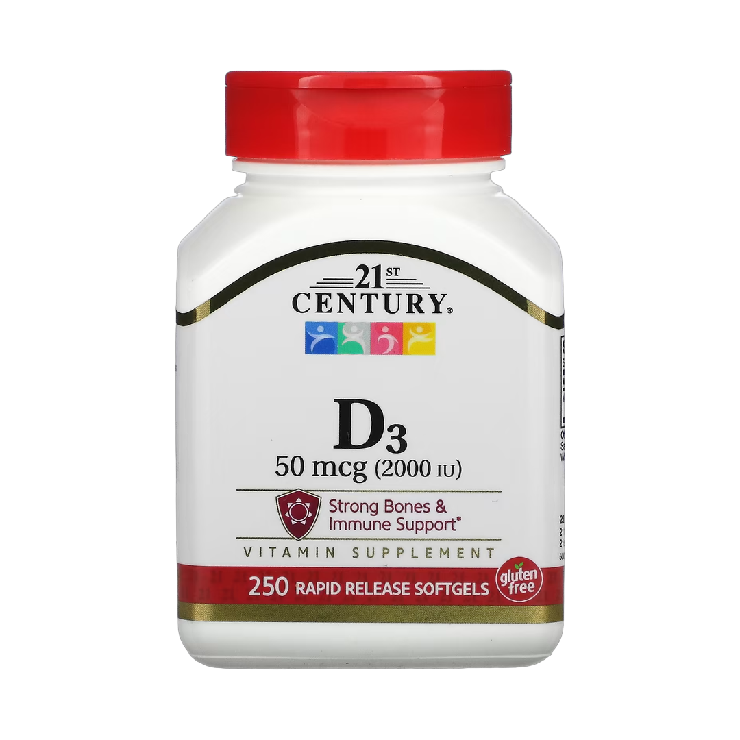 21st Century, Vitamin D3, 50 mcg (2,000 IU), 250 Softgels front packaging view