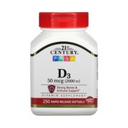 21st Century, Vitamin D3, 50 mcg (2,000 IU), 250 Softgels front packaging view
