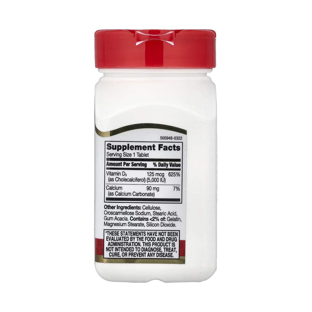 21st Century, Vitamin D3, 125 mcg (5,000 IU), 110 Tablets back packaging view