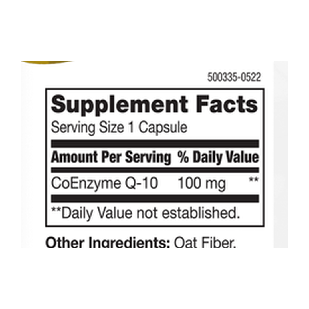 21st Century, CoQ10, 100 mg, 150 Capsules supplement facts label showing ingredients, vitamins, minerals, and serving information