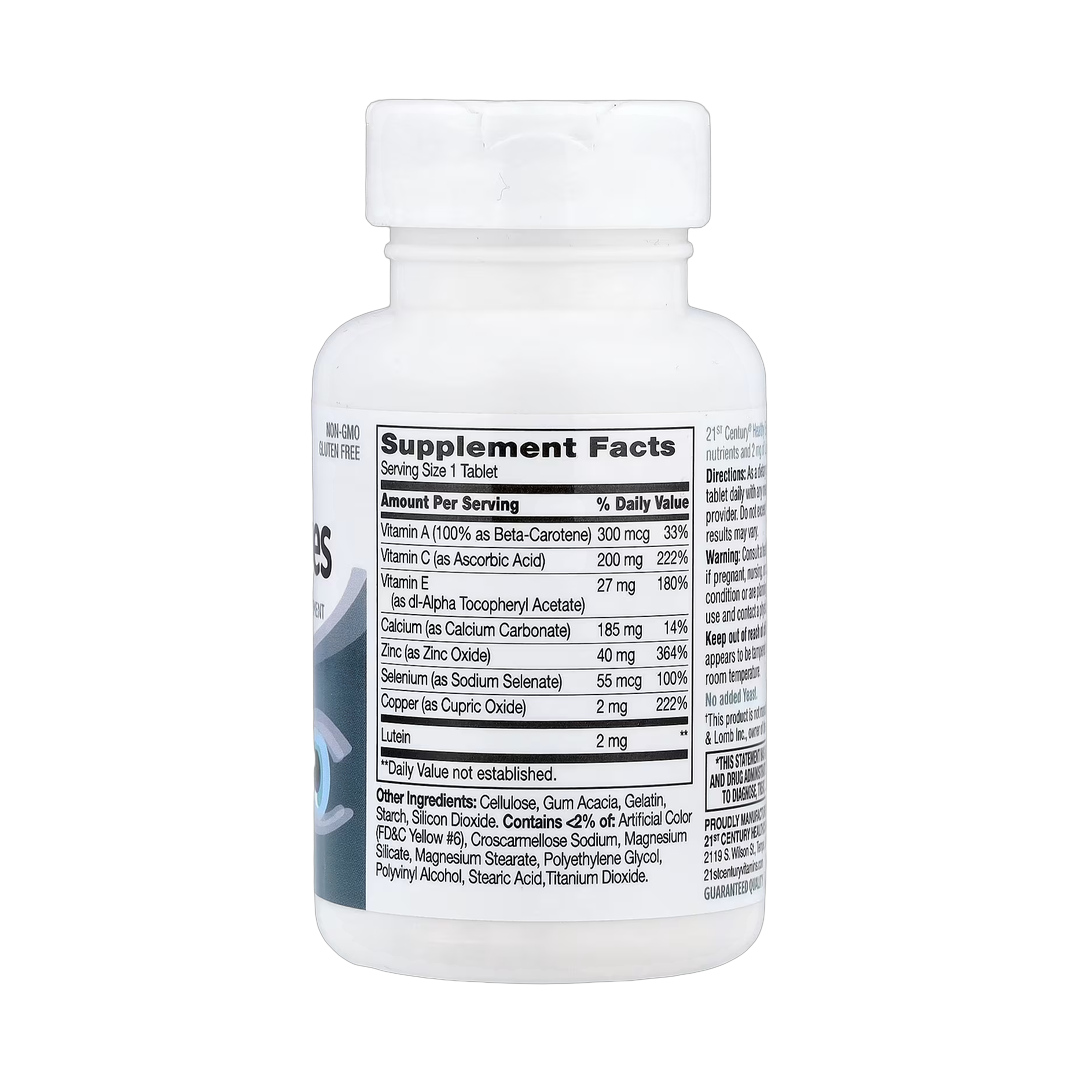 21st Century, Healthy Eyes, Lutein and Antioxidants, 60 Tablets back packaging view