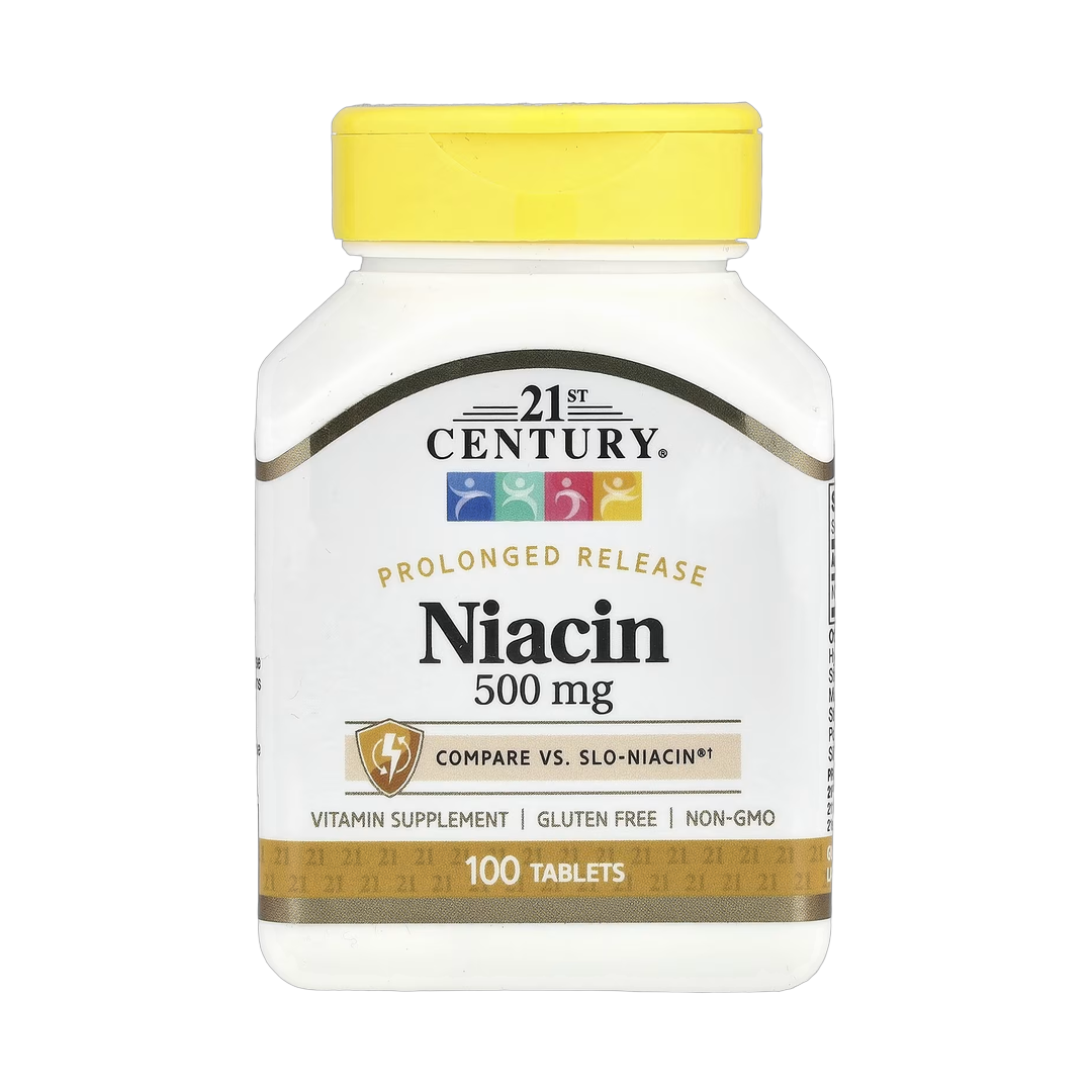 21st Century, Prolonged Release Niacin, 500 mg, 100 Tablets front packaging view