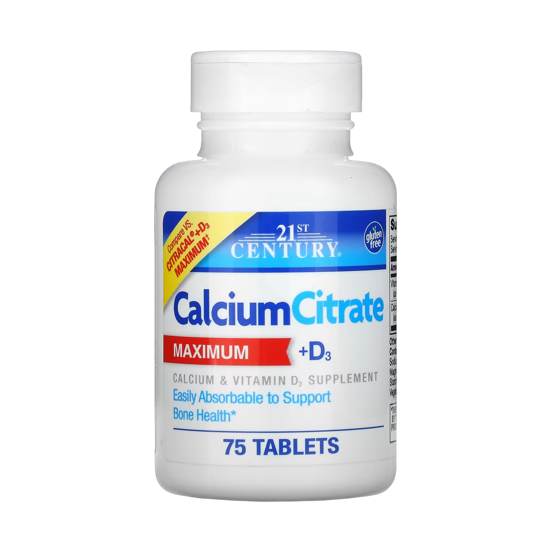 21st Century, Calcium Citrate + D3 Maximum, 75 Tablets front packaging view