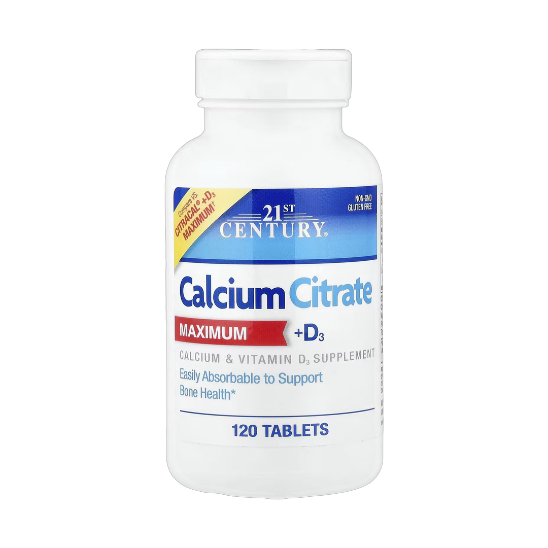 21st Century, Calcium Citrate Maximum + D3, 120 Tablets front packaging view