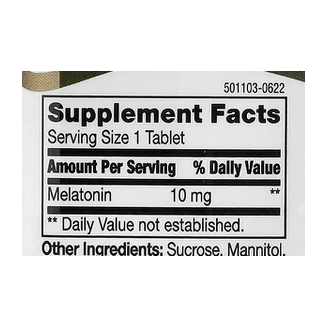 21st Century, Melatonin, Quick Dissolve, Cherry, 10 mg, 120 Tablets supplement facts label showing ingredients, vitamins, minerals, and serving information