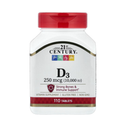 21st Century, Vitamin D3, 250 mcg (10,000 IU), 110 Tablets front packaging view