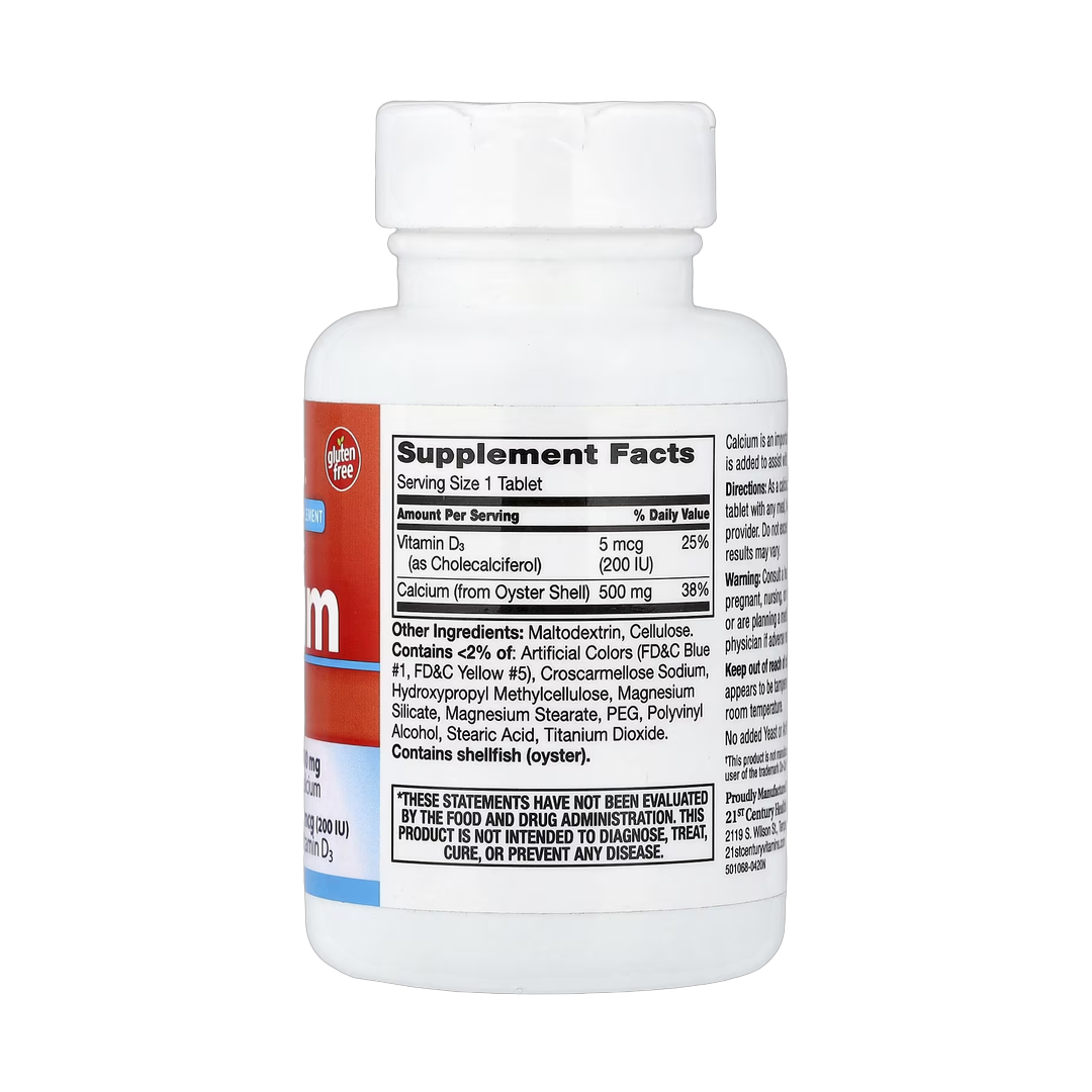 21st Century, Calcium 500 + D3, 90 Tablets back packaging view