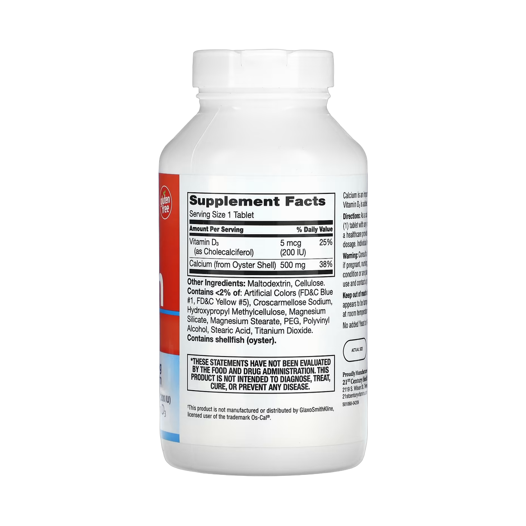 21st Century, Calcium 500 + D3, 400 Tablets back packaging view