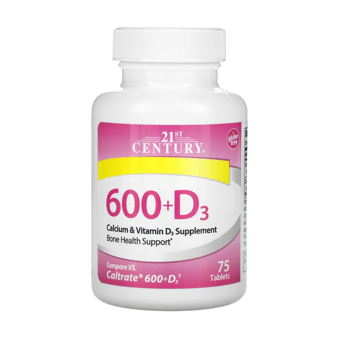 21st Century, 600+D3, Calcium & Vitamin D3 Supplement, 75 Tablets front packaging view