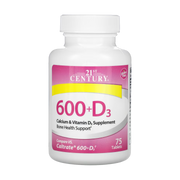 21st Century, 600+D3, Calcium & Vitamin D3 Supplement, 75 Tablets front packaging view
