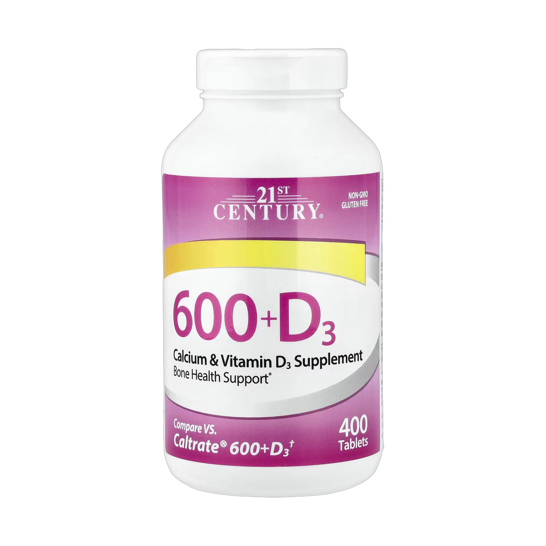 21st Century, 600+D3, Calcium & Vitamin D3 Supplement, 400 Tablets front packaging view
