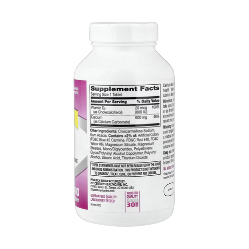 21st Century, 600+D3, Calcium & Vitamin D3 Supplement, 400 Tablets