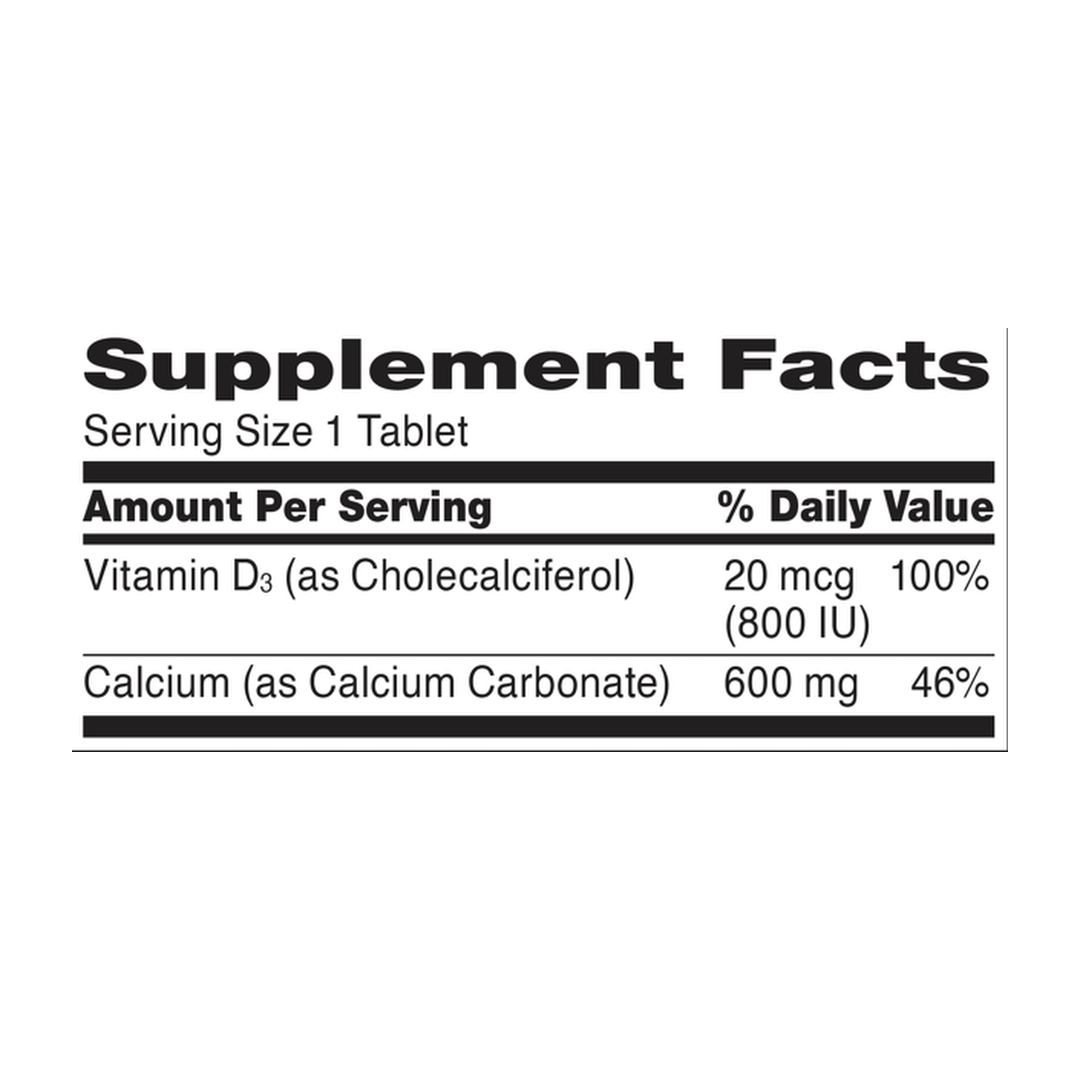 21st Century, 600+D3, Calcium & Vitamin D3 Supplement, 400 Tablets supplement facts label showing ingredients, vitamins, minerals, and serving information