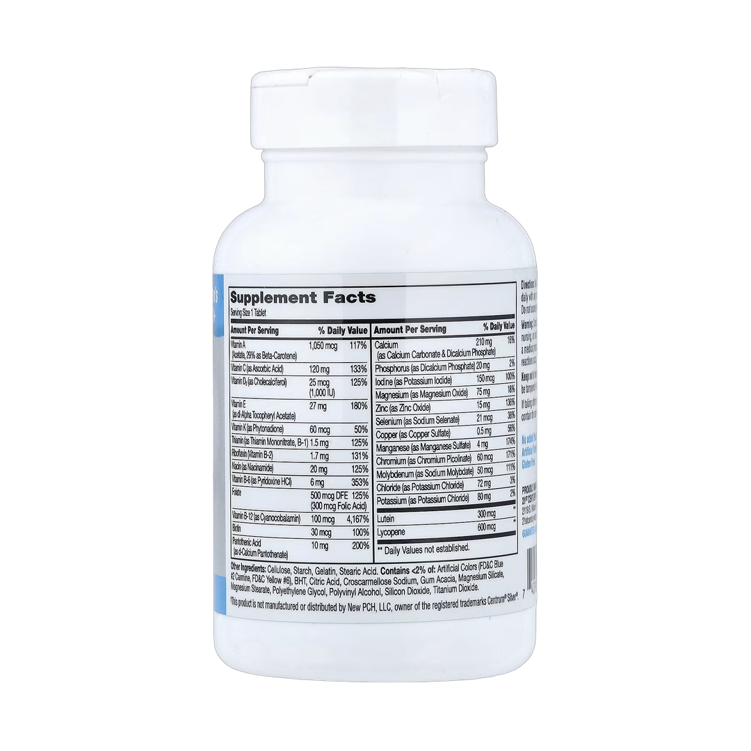 21st Century, Sentry Senior, Men's 50+, Multivitamin & Multimineral Supplement, 100 Tablets back packaging view