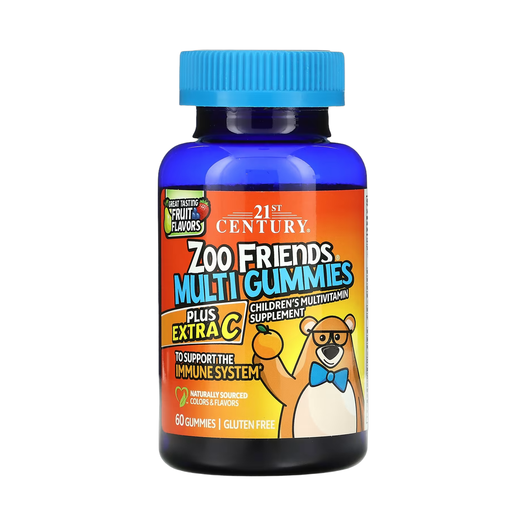 21st Century, Zoo Friends Multi Gummies, Plus Extra C, Great Tasting Fruit, 60 Gummies front packaging view
