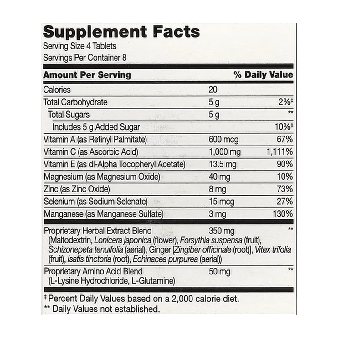 21st Century, ImmuBlast®, Vitamin C, Citrus, 32 Chewable Tablets supplement facts label showing ingredients, vitamins, minerals, and serving information