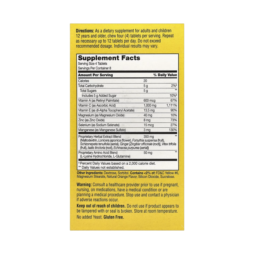 21st Century, ImmuBlast, Vitamin C, Citrus, 32 Chewable Tablets back packaging view