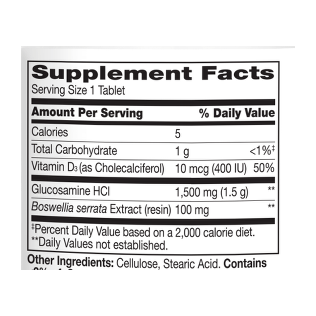 21st Century, Glucosamine Daily Complex, 60 Tablets supplement facts label showing ingredients, vitamins, minerals, and serving information