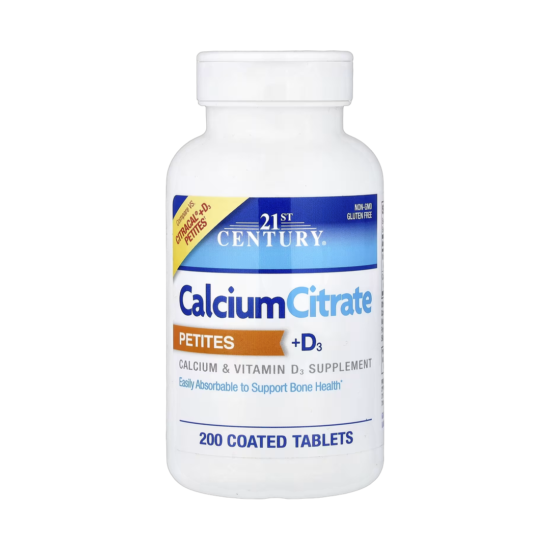 21st Century, Calcium Citrate Petites + D3, 200 Coated Tablets front packaging view