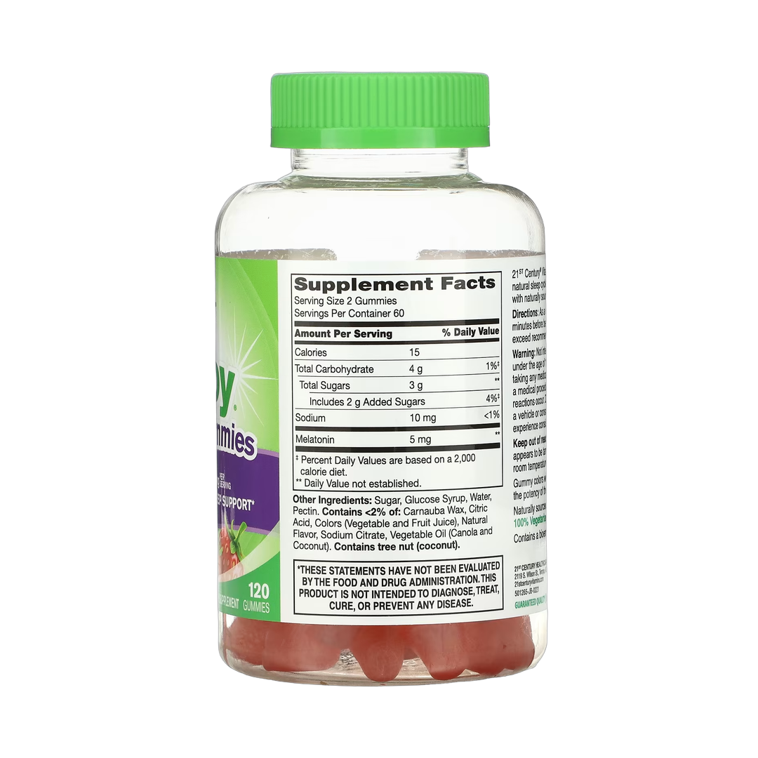 21st Century, VitaJoy Melatonin Gummies, Strawberry, 120 Gummies back packaging view