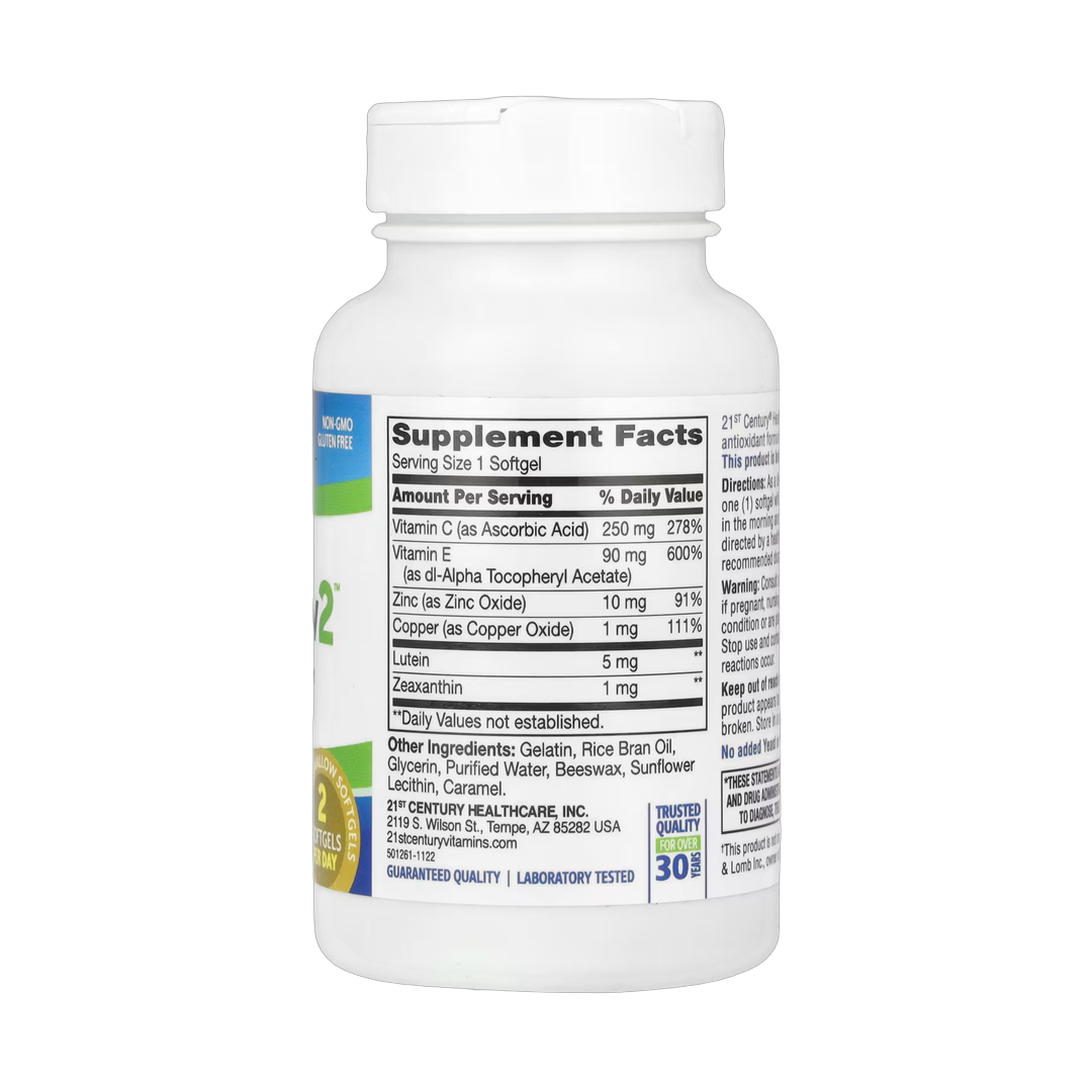 21st Century, Healthy Eyes SuperView2, 120 Softgels back packaging view